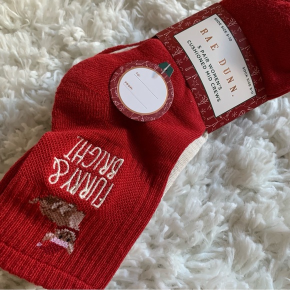 Rae Dunn Cushioned Mid Crew Christmas Socks - 5 Pairs - Furry & Bright - Picture 4 of 8